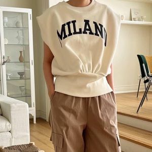 NEW Korean sleeveless sweatshirt.Thick& soft Elastic bottomhem.Gray/Cream. Milan
